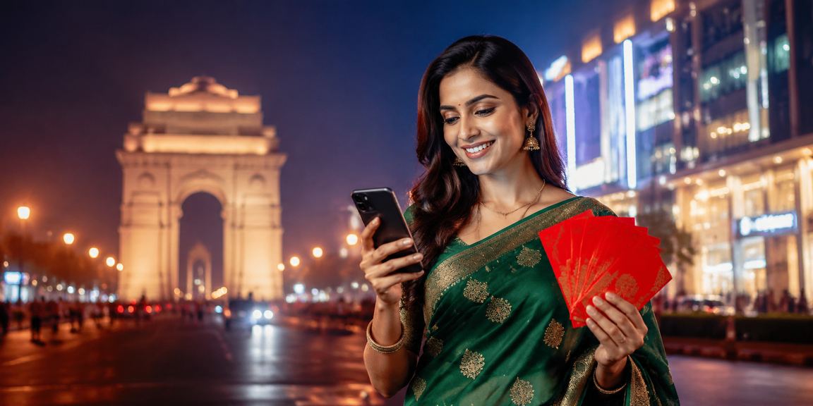 User logging in on mobile near Delhi India Gate