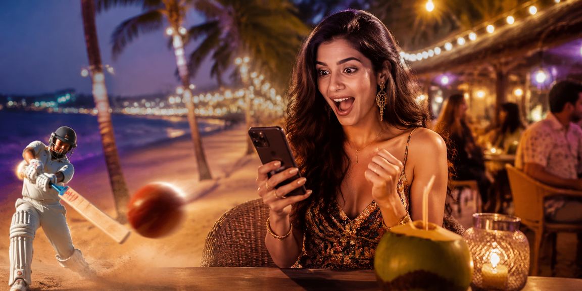 Indian player enjoying seamless safe mobile payment on beach